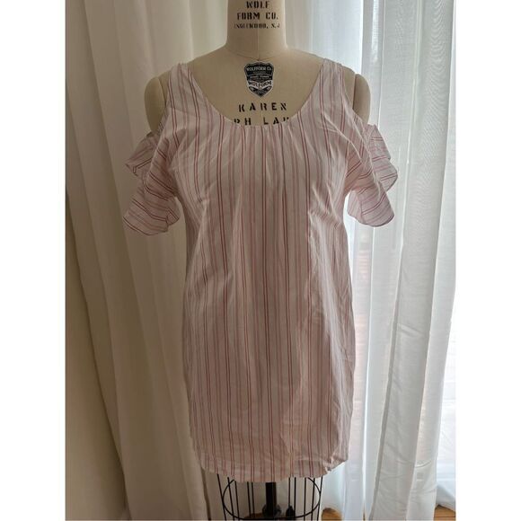 ‎Madewell Rose Stripe Cold-Shoulder Dress women’s size Small - Picture 3 of 7